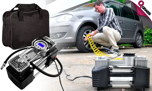 2-Cylinder Air Compressor + Puncture Repair Kit!